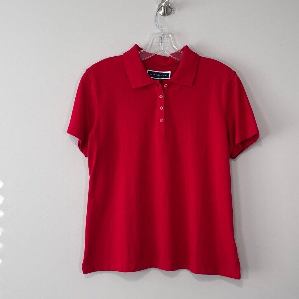 Karen Scott Women's Petite Red Knit 100% Cotton Polo NWT
