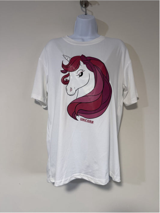 SHEIN Women's Extra Small Oversized & Boxy White Pink Unicorn Graphic Tee NWT