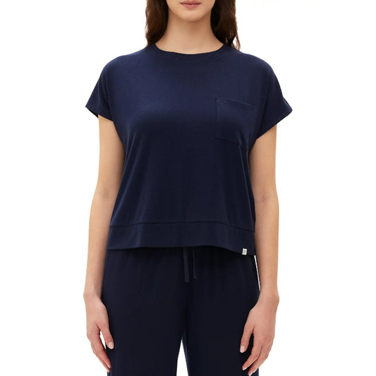 GAP GapBody Women's Large Navy Blue Ribbed Short-Sleeve Pajama Top NWT