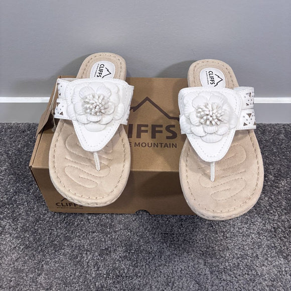 Cliffs by White Mountain Women's 10W & 11W White Cynthia Flower Sandals NIB