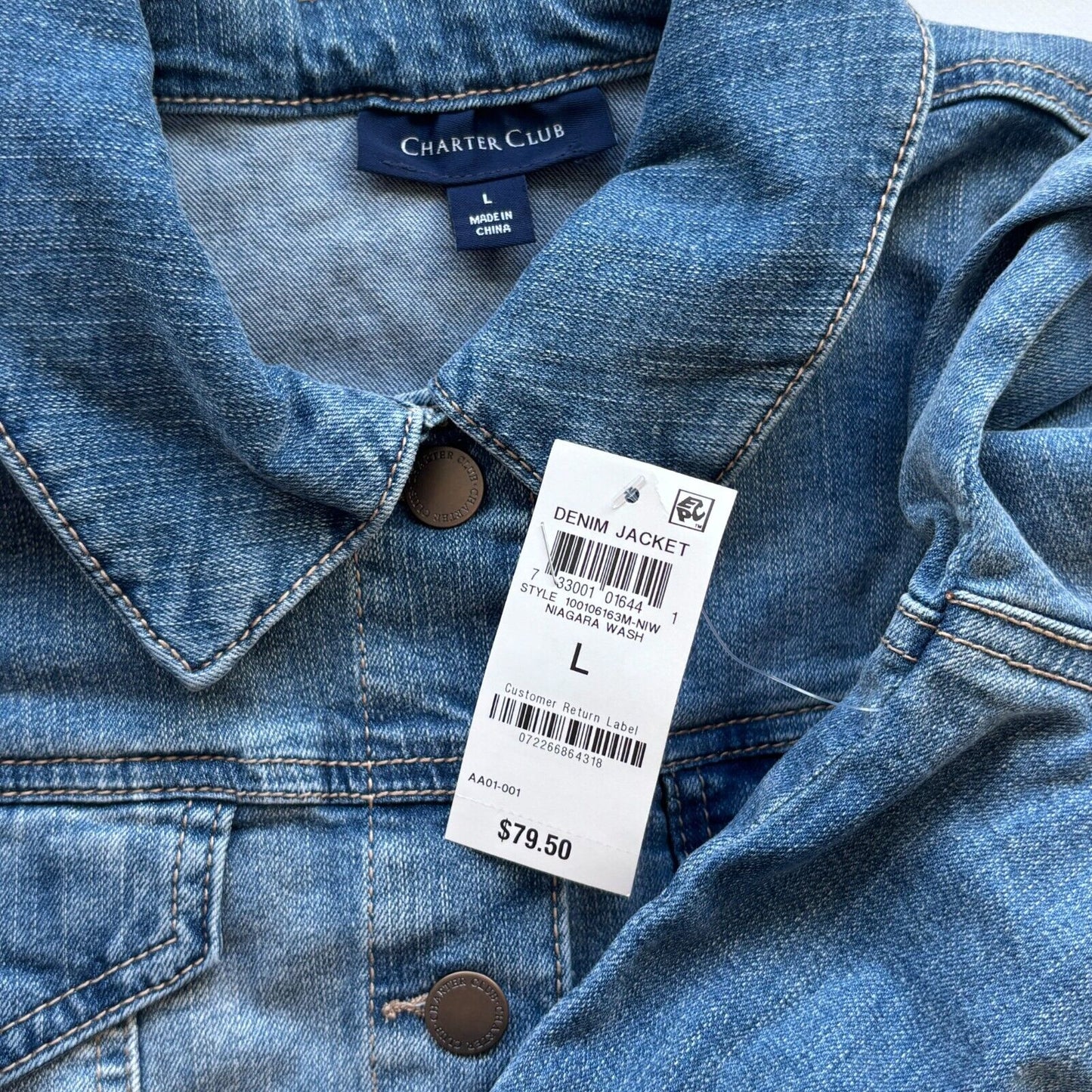 Charter Club Women's Petite Petite Stretch Light Wash Denim Jacket NWT