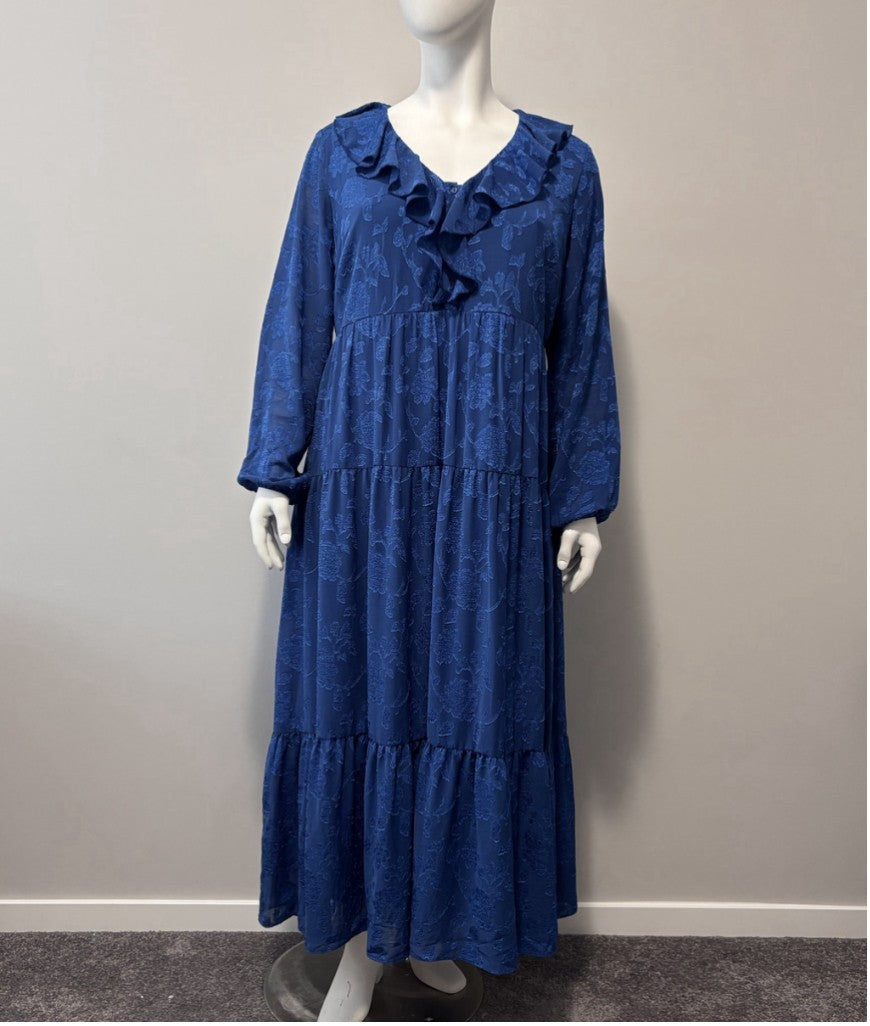 AVENUE Women's Plus Size 18 Royal Navy Blue Ruffle Maxi Dress NWT