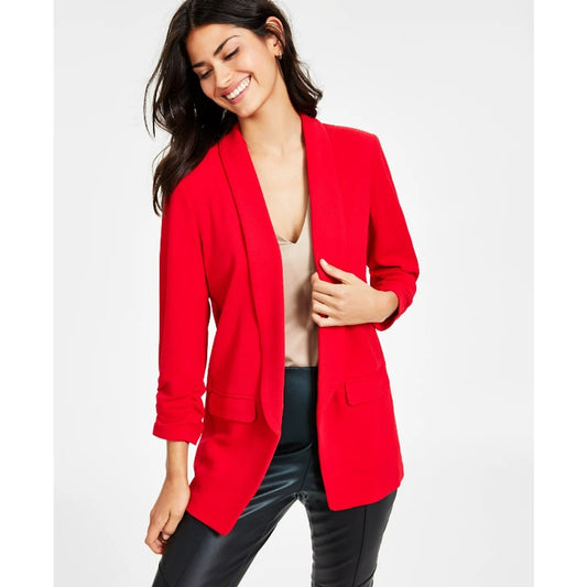 Bar III Women's Red Collarless Open Front 3/4-Sleeve Boyfriend Blazer NWT