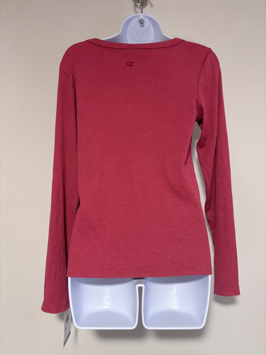 Champion Size Large Red Ribbed Scoop Neck Long Sleeve Tee Top NWT