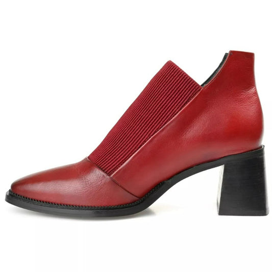 Journee Signature Women's 12 Stretch Leather Red & Black Block Heel Booties NIB