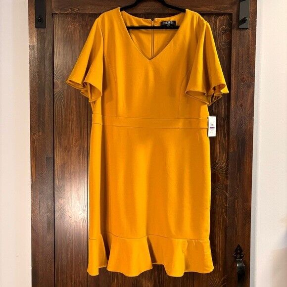 KASPER Women's Flutter-Sleeve Yellow/Gold Sheath Dress NWT