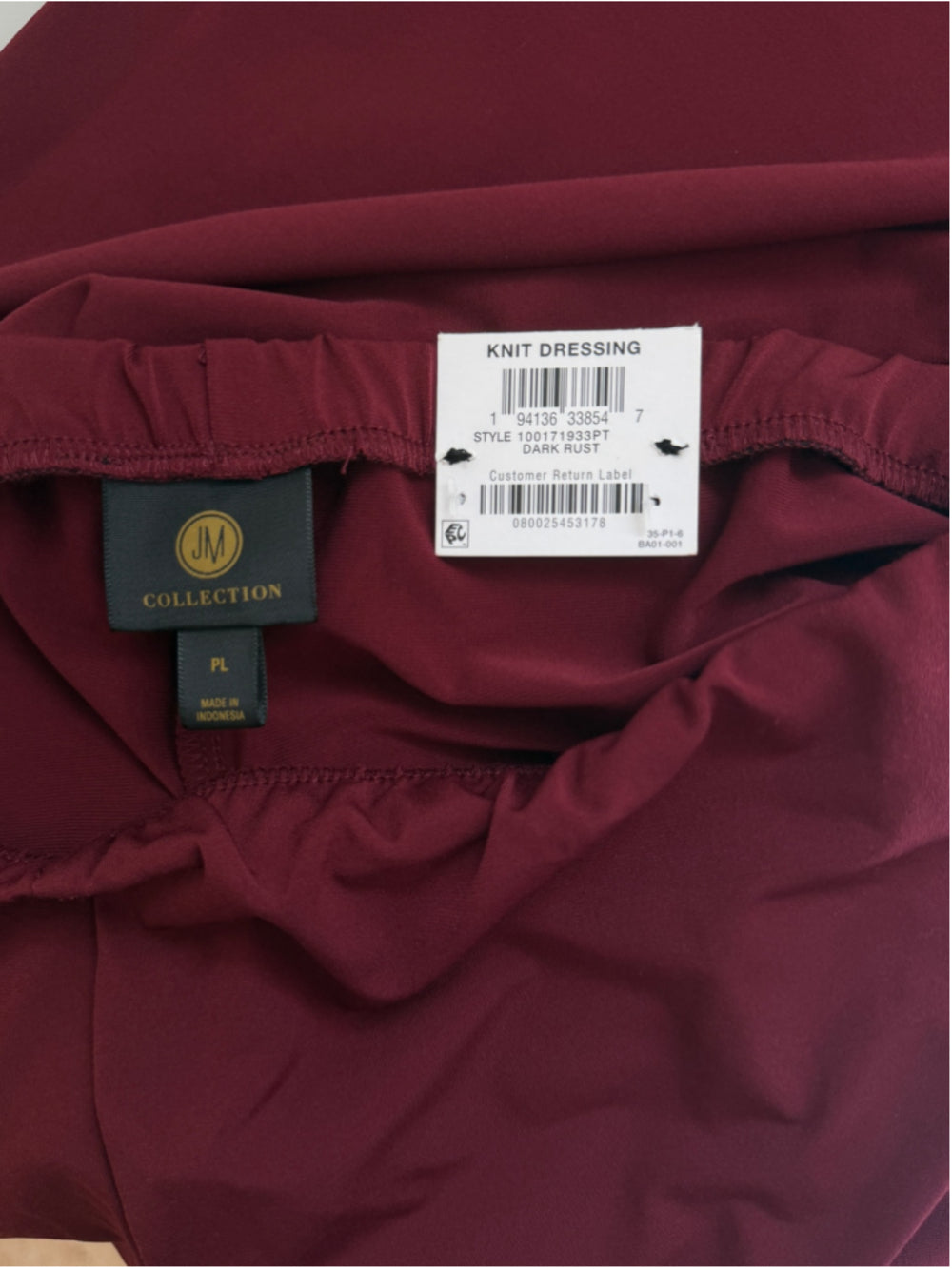 JM Collection LP Burgundy Knit Pull-On Dress Pants w/ Elastic Waist NWT