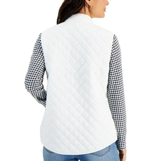 Karen Scott Women's White Solid Quilted Puffer Vest NWT