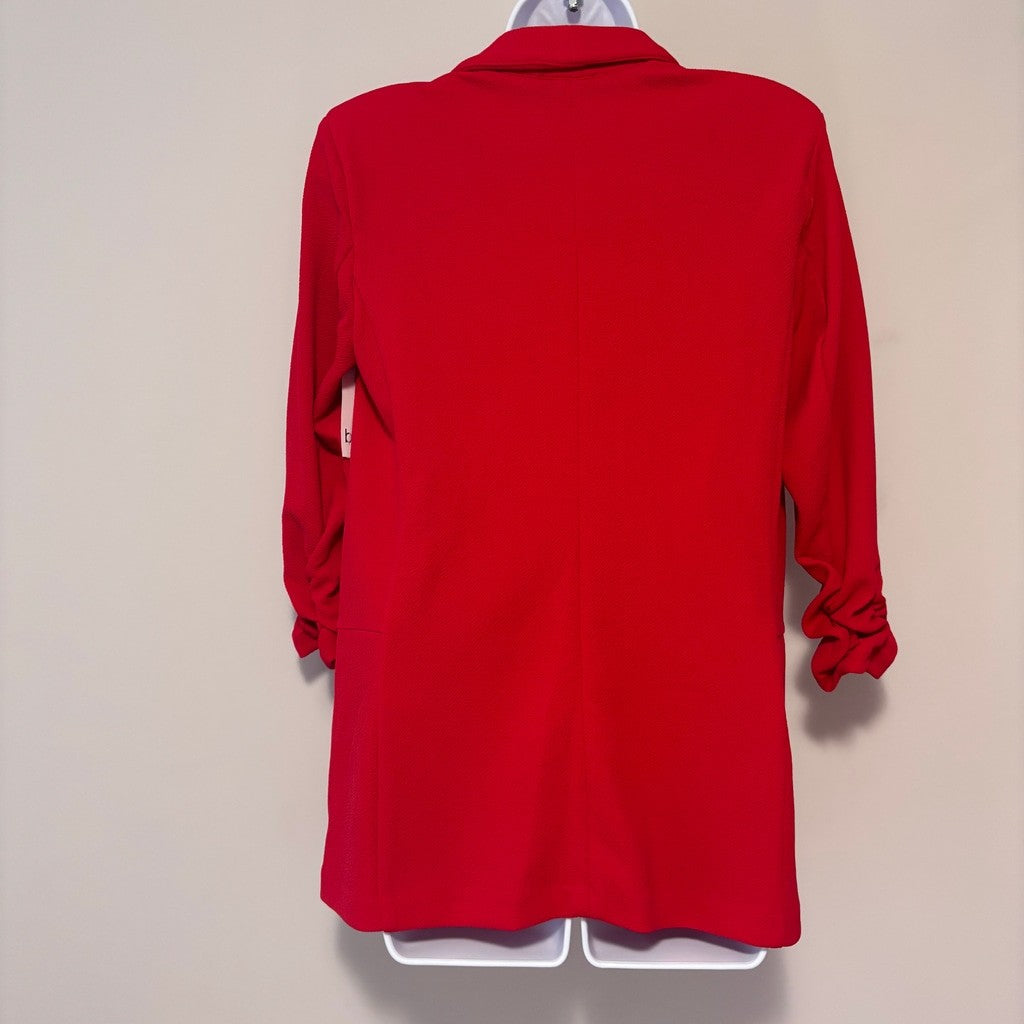 Bar III Women's Red Collarless Open Front 3/4-Sleeve Boyfriend Blazer NWT