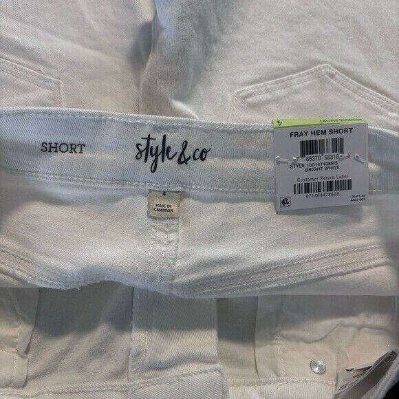 Style & Co. Women's White Denim Frayed-Hem Casual Shorts NWT