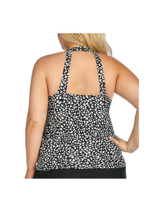 Island Escape 24W Plus Size Black & White Polka-Dot Halter Back Tankini NWT