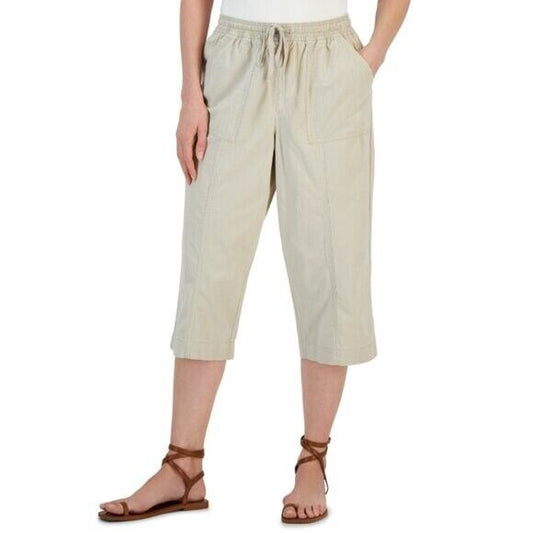 Karen Scott Petite Small Light Beige Solid Quinn Cotton Capri Pants NWT