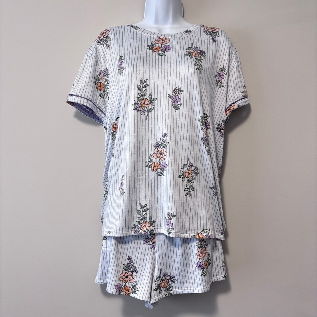 Roudelain Women's 2-Pc Soft Blue Striped Pajamas Set w/ Shorts NWT