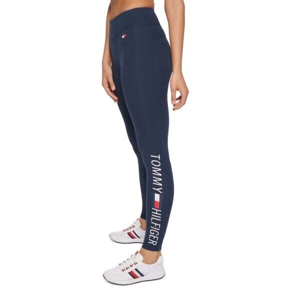 TOMMY HILFIGER SPORT Women's Navy High Rise Logo Leggings NWT