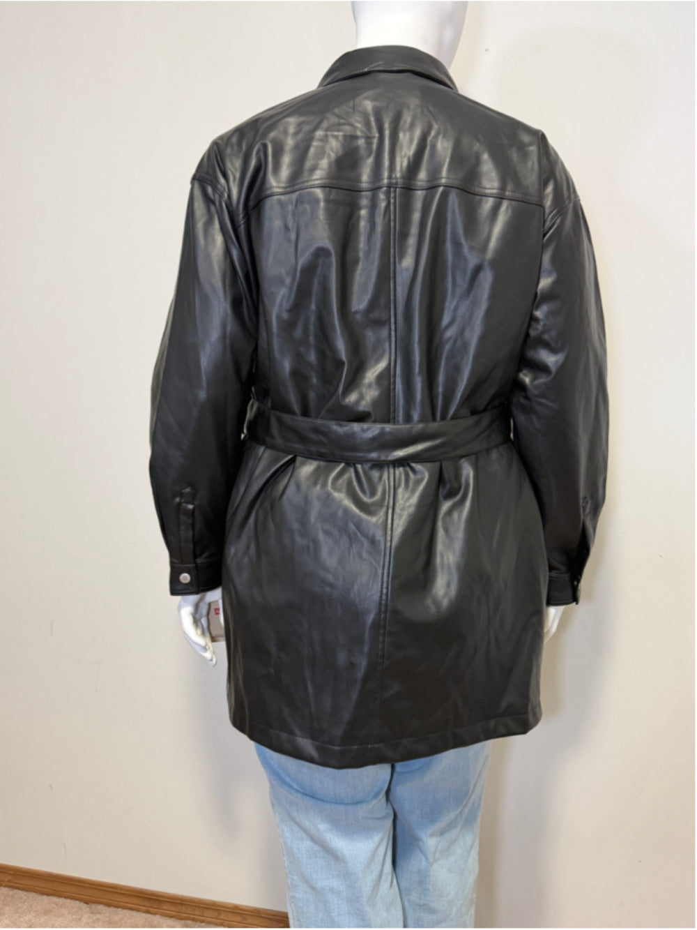 Levi's Plus Size 2X Black Faux Leather Belted Shirt Jacket / Shacket NWT