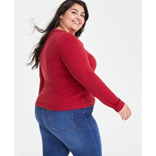 On 34th Plus Size Brick Red Ribbed Long-Sleeve T-Shirt NWT