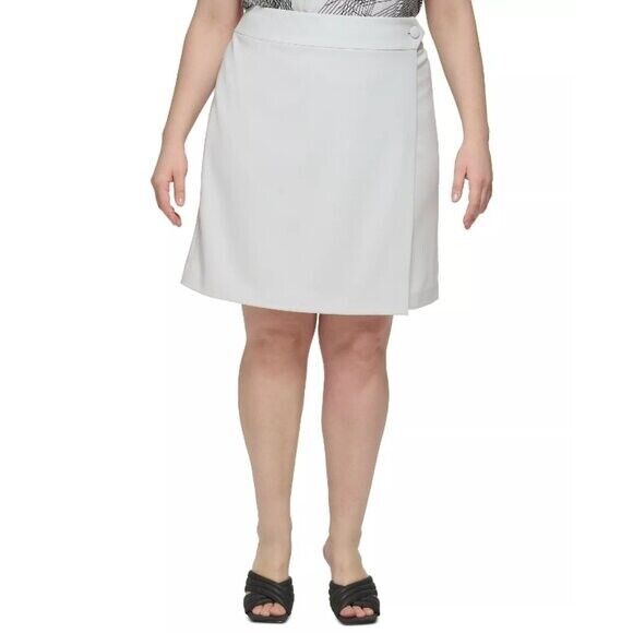 CALVIN KLEIN Plus and Petite Size Scuba-Crepe A-Line Wrap White Skirt NWT