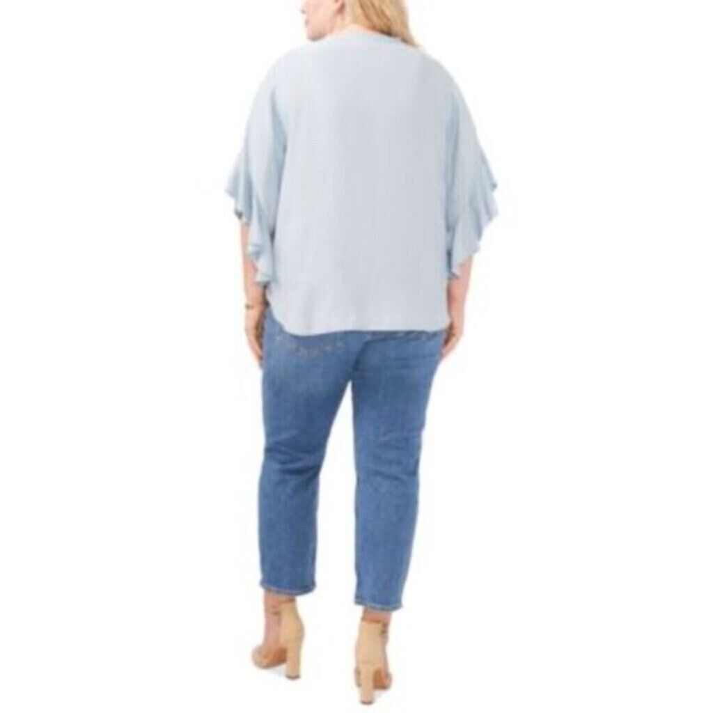VINCE CAMUTO Plus Size Light Blue Split Neck Ruffle Sleeve Top NWOT