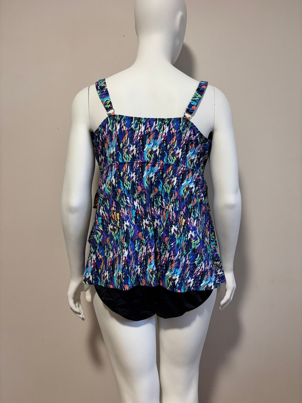 Swim Solutions Women's 24W Plus Size Printed Tiered One-Piece Swimsuit NWT