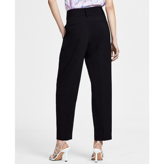 Bar III Women's Bi-Stretch Pleated Straight-Leg Black Ankle Dress Pants NWT