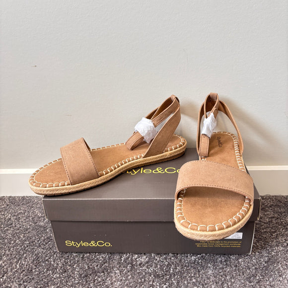Style & Co Women's 9 Brown Peggy Ankle-Strap Espadrille Flat Sandals NIB