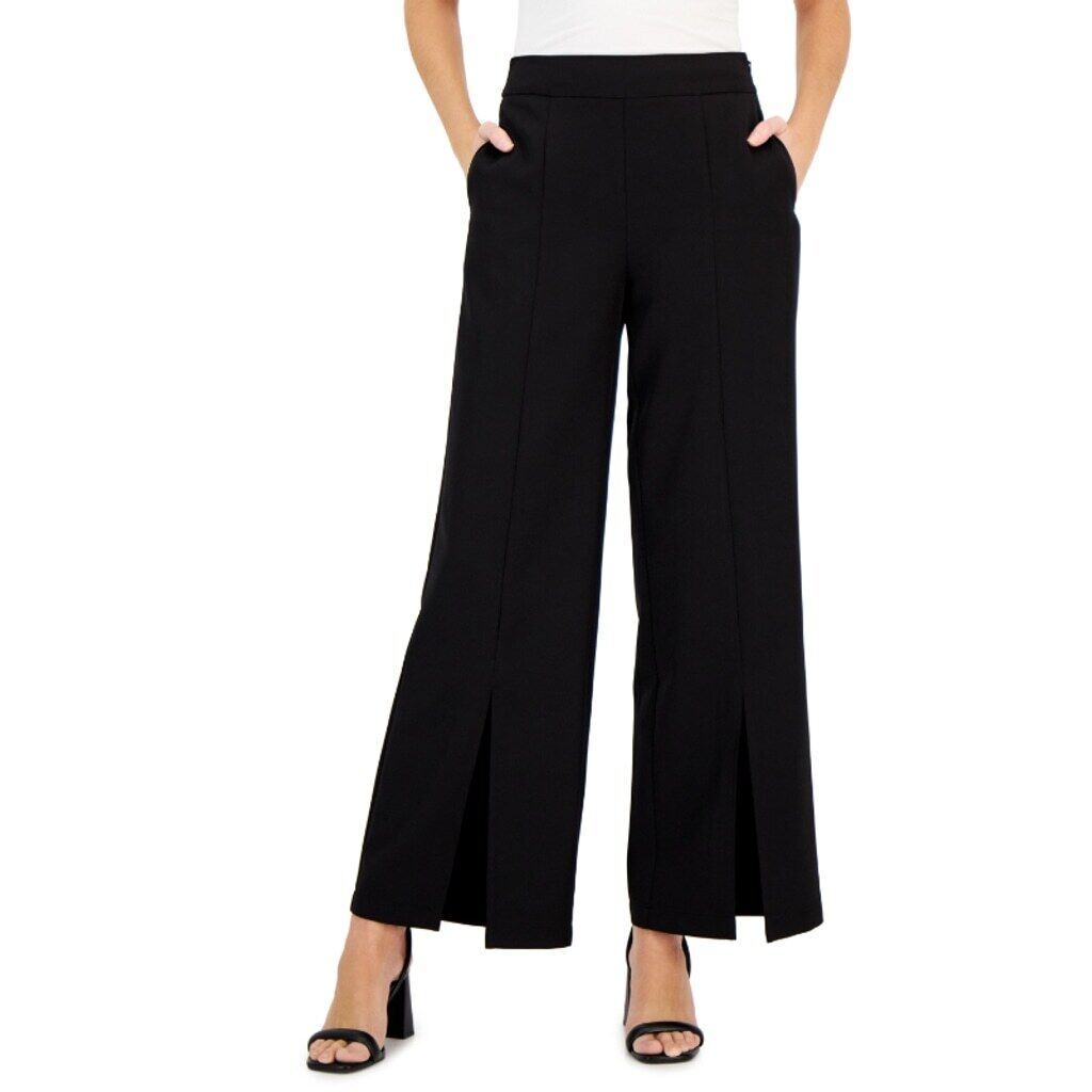 INC International Concepts XS Black High Rise Front-Slit Flare Leg Pants NWT