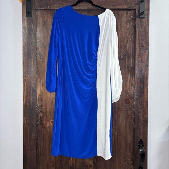KASPER Plus Size Blue and White Colorblocked Split-Sleeve Dress NWT