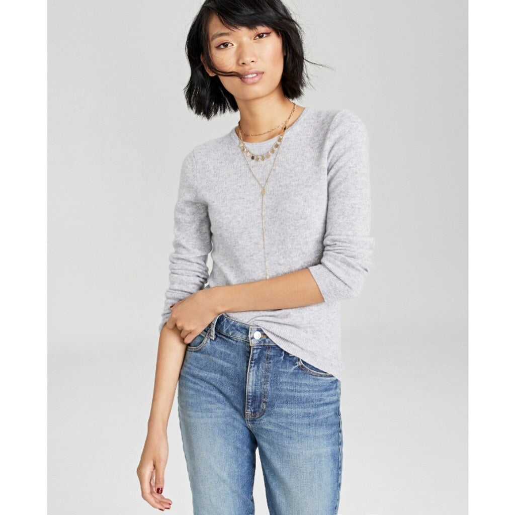 Charter Club Women's Small Petite 100% Cashmere Gray Crewneck Sweater NWT