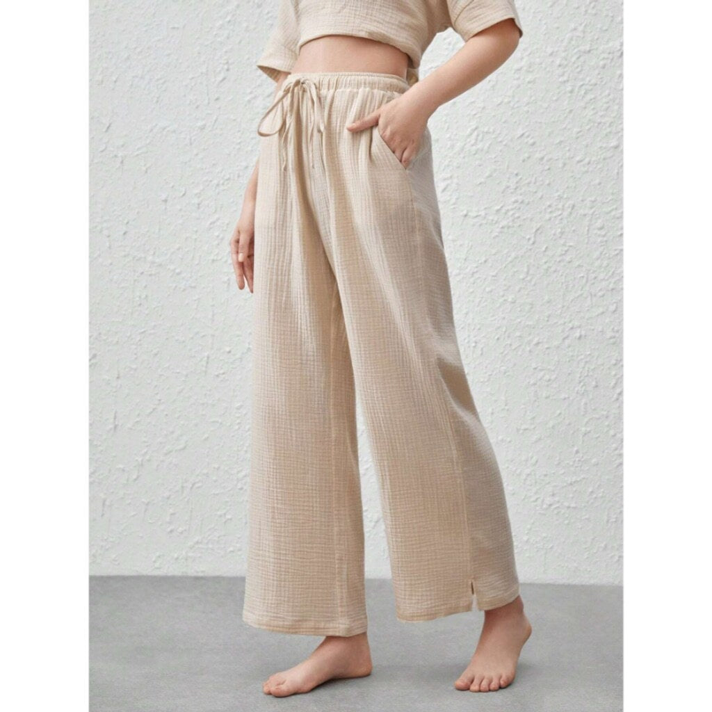 SHEIN Women's Medium Leisure Relaxed Fit Elastic Waist Cotton Crepe Pants NIB
