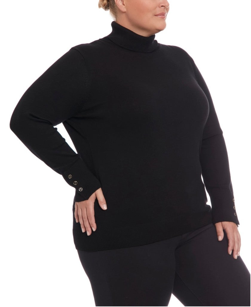 Joseph A. Plus Size 2X Black Turtleneck Knit Sweater with Button Cuff Detail NWT