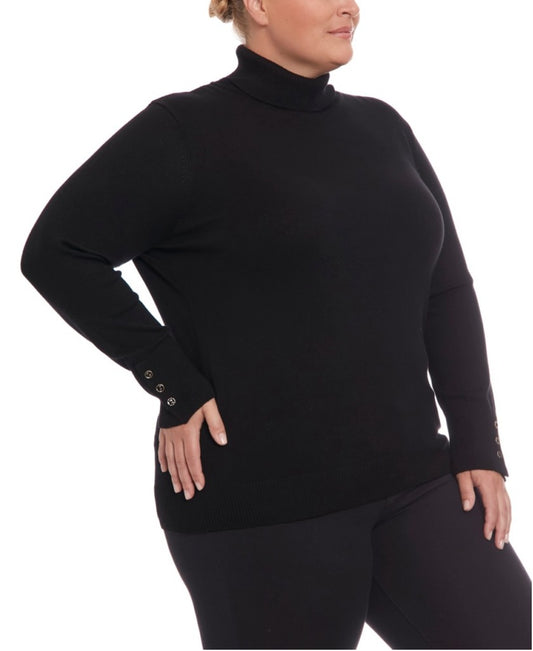 Joseph A. Plus Size 2X Black Turtleneck Knit Sweater with Button Cuff Detail NWT