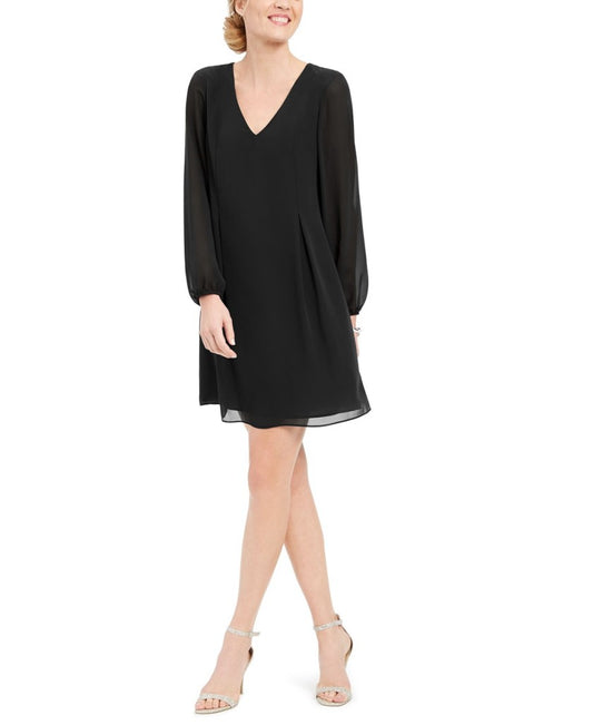 INC International Concepts Size Medium Black Chiffon Long Sleeve Mini Dress NWT