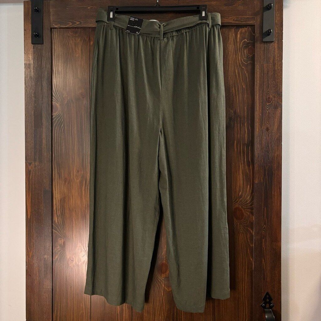 I.N.C. International Concepts Women's XL Green Linen Cropped Wide-Leg Pants NWT