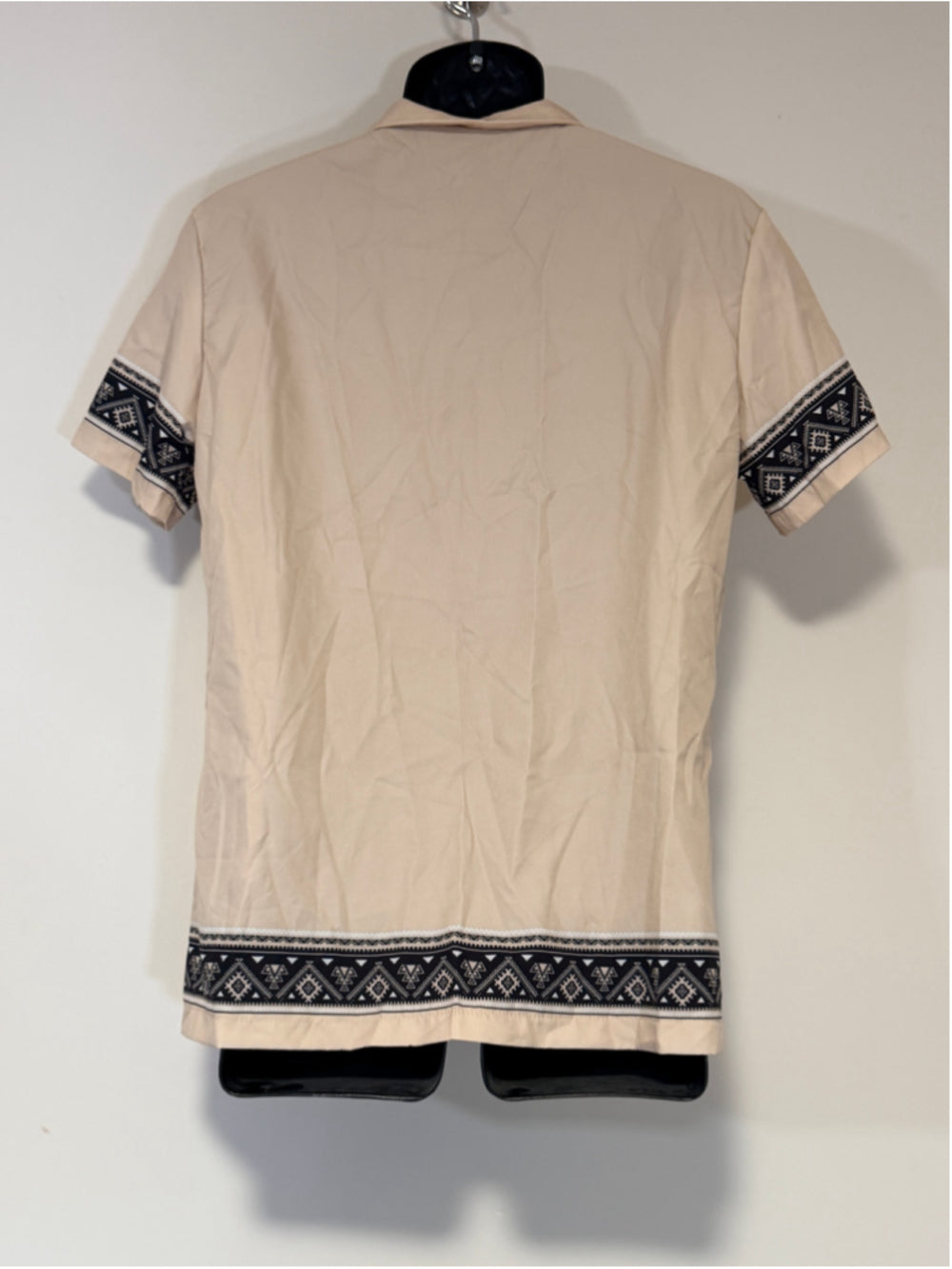 Shein Men's Size Small Beige and Black Button-Down Shirt with Tribal Print NWT