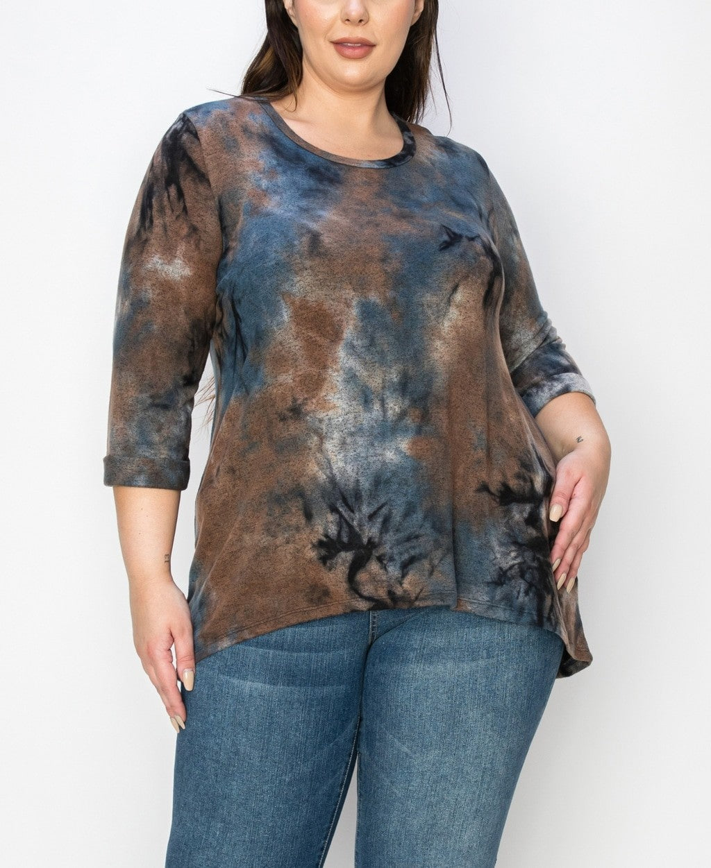 COIN 1804 Plus Size 1X Tie Dye Cozy & Soft 3/4 Sleeve Knit Top / Tunic NWT