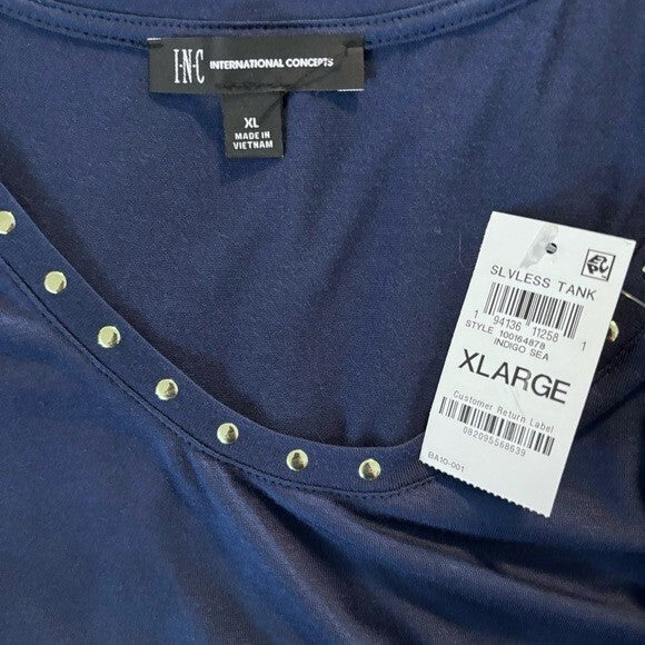 I.N.C. International Concepts Size XL Embellished Navy Scoop-Neck Tank Top NWT