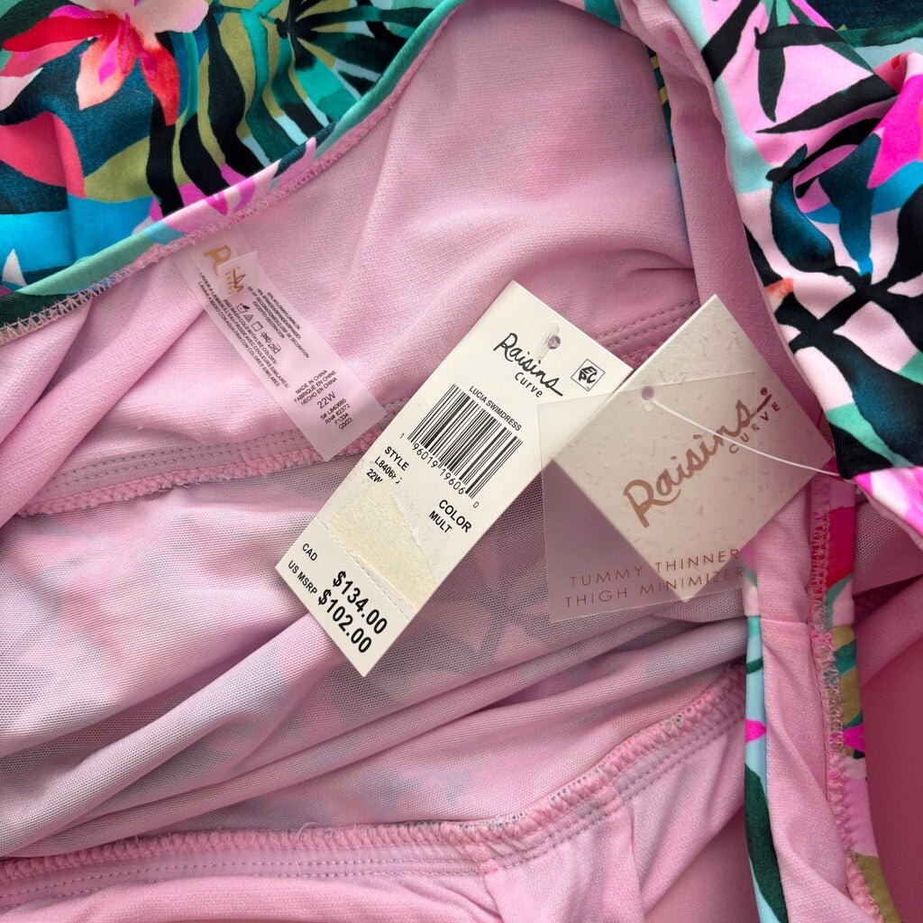 Raisins Curve Plus Size Multicolor Tummy-Control Swimdress / Swimsuit NWT