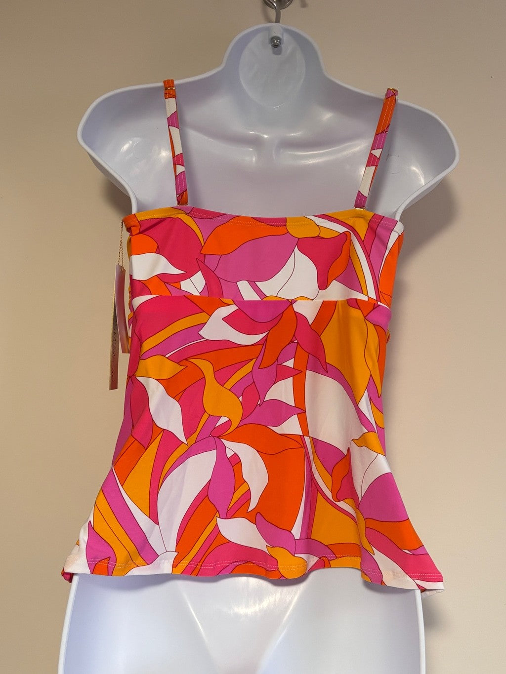 Beyond Control Women's Size 10 Pink Orange Swirl Convertible Tankini Top NWT