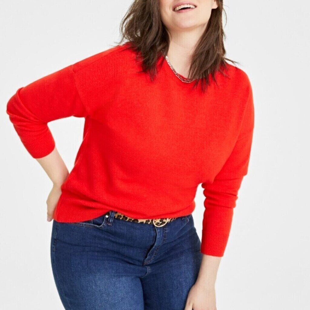 On 34th Plus Size Bright Orange Soft Crewneck Pullover Sweater NWT