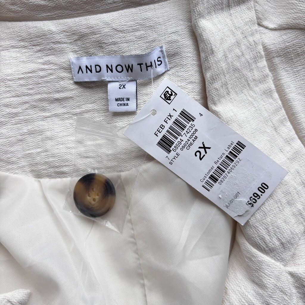 And Now This Women's Plus Size 2X Oversized Cream Button-Front Blazer NWT
