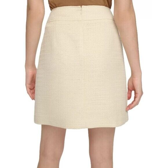 CALVIN KLEIN Women's 14 Faux-Wrap Tweed Light Beige Pocket-Front Pencil Skirt  NWT