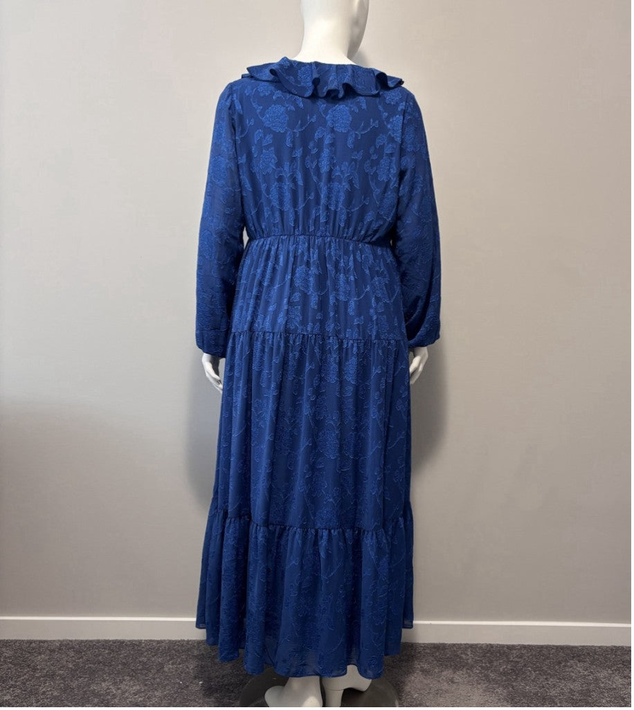 AVENUE Women's Plus Size 18 Royal Navy Blue Ruffle Maxi Dress NWT