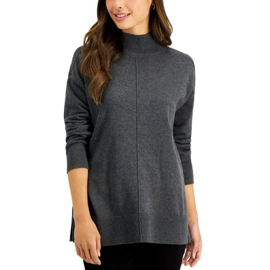 Karen Scott Plus Size 2X 100% Cotton Seam-Front Mock-Neck Grey Sweater NWT