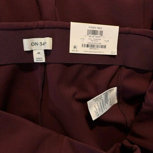 On 34th Burgundy Pull-On Ponté Skinny Leggings / Pants NWT