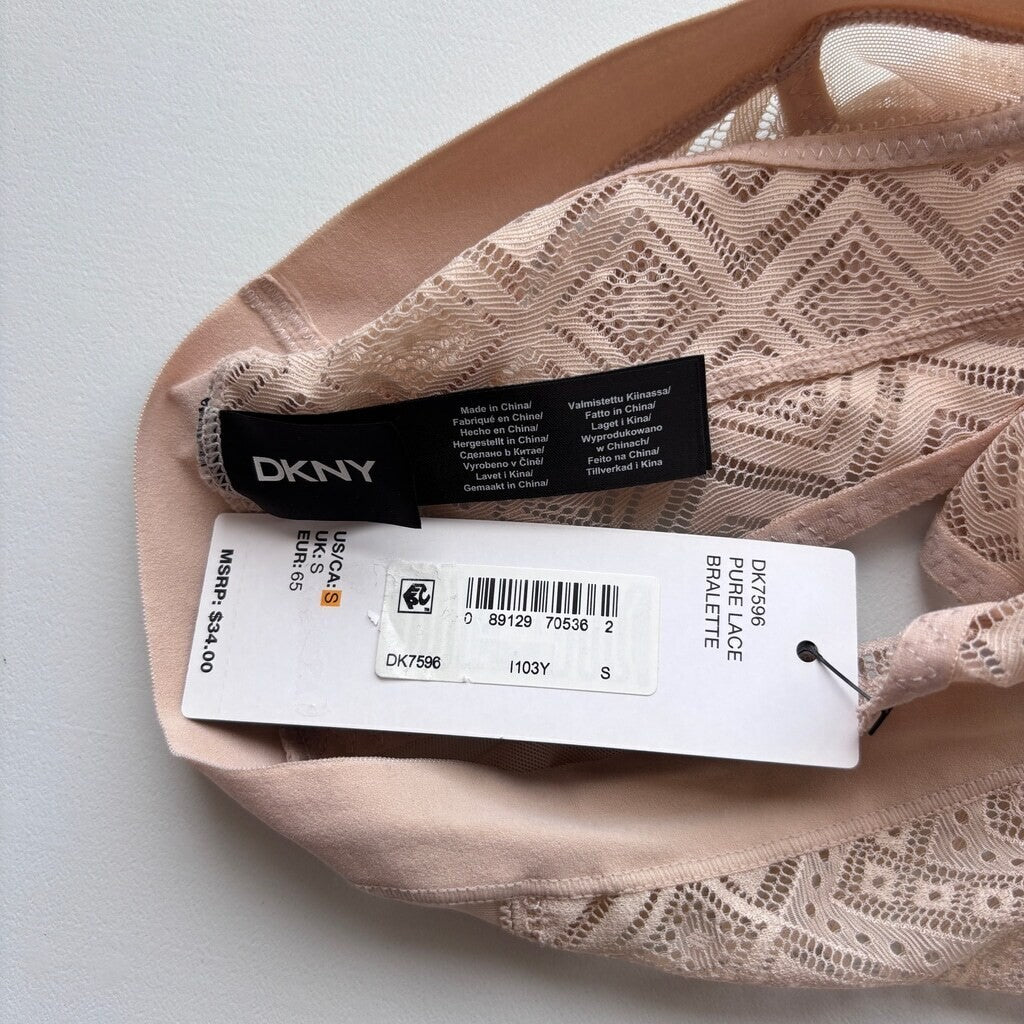 DKNY Women's Beige Lace Bralette w/ Stretchy Lace & Elastic Band Support NWT