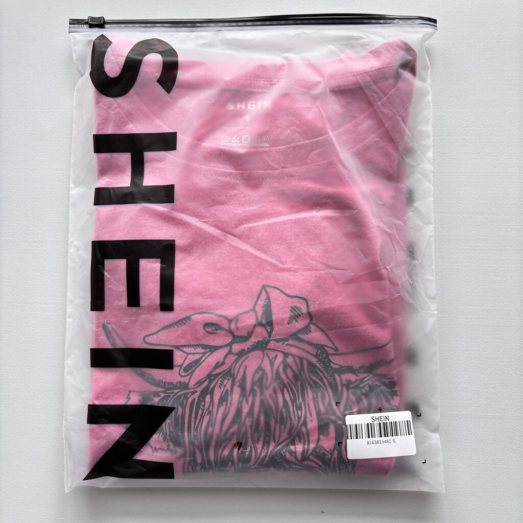 SHEIN Women's Pink Cute Cow Print Graphic Tee Oversized Boxy Casual Top NIB