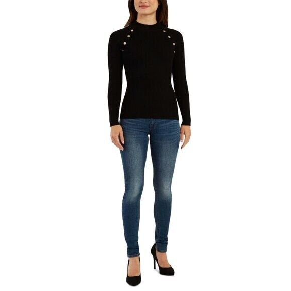 BCX Juniors XS Long Sleeve Ribbed Mock Neck Button Detail Sweater NWT