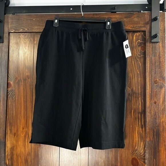 Karen Scott Skimmer Black Drawstring Knit Stretchy Knee-Length Shorts NWT