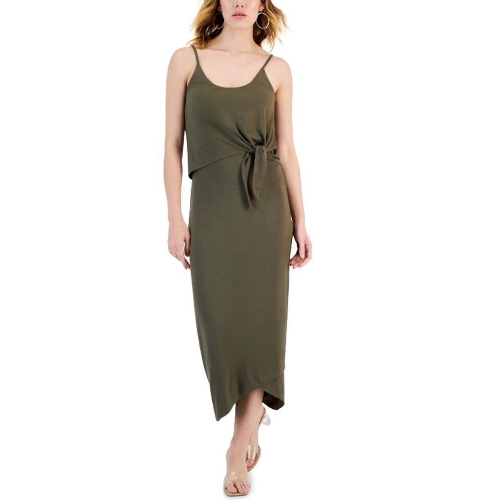 INC International Concepts Women's XL Olive Green Tie-Waist Midi Dress NWT