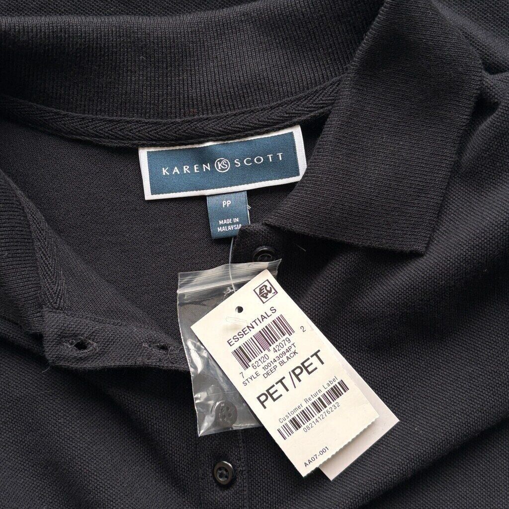 Karen Scott Women's Petite Black Knit 100% Cotton Polo NWT.